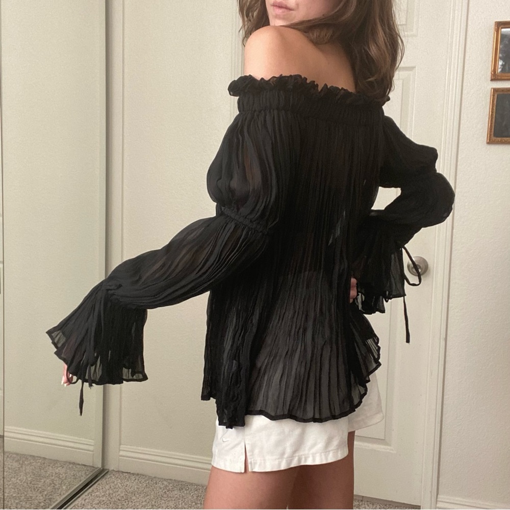 Sheer bardot ruffle top